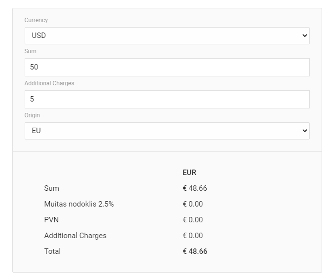 Online calculator on the brokerage company website
