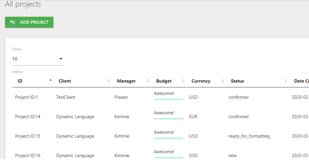 Projects Page Screenshot
